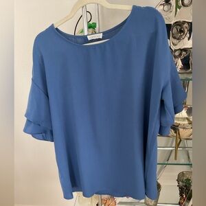 First Love Women's Sky Blue Blouse ruffled sleeves